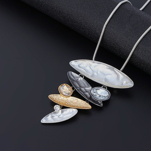 Cross-border Amazon New Necklace European and American Retro Long Necklace Geometric Contrast Color Pendant Alloy Women's sweater chain