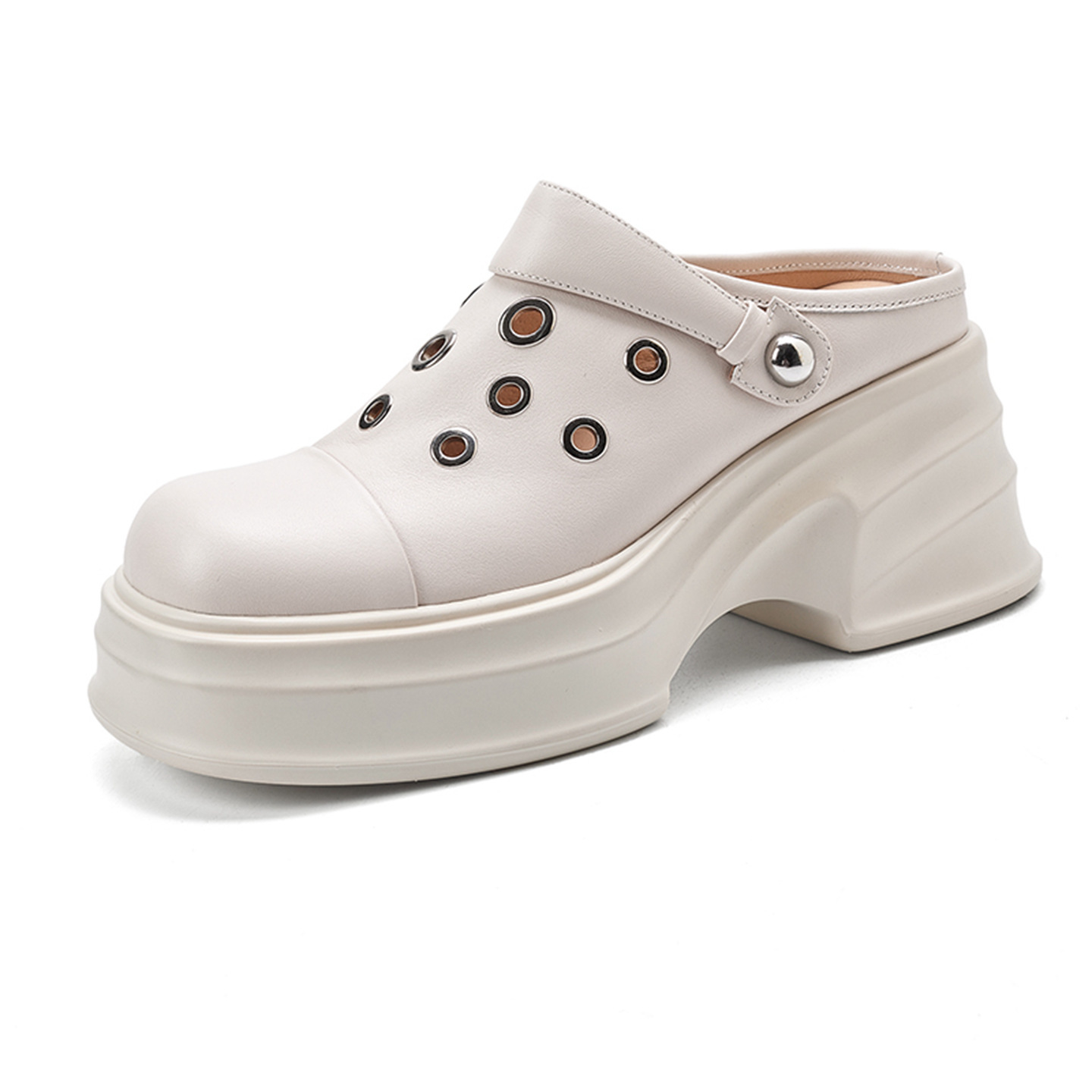Dép sandal nữ mũi nhọn quai chữ V đế dày gót cao 9 cm — màu trắng ngà