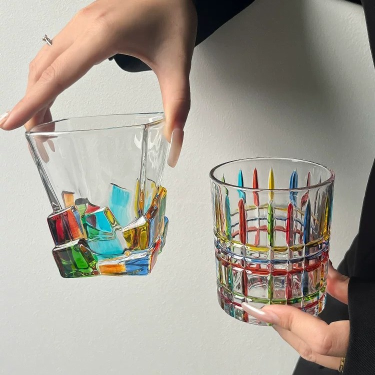rainbow woven glass for whiskey