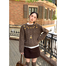 衣尔衫 遇见小花 羊毛刺绣加厚慵懒风毛衣女圆领麻花显瘦上衣0640