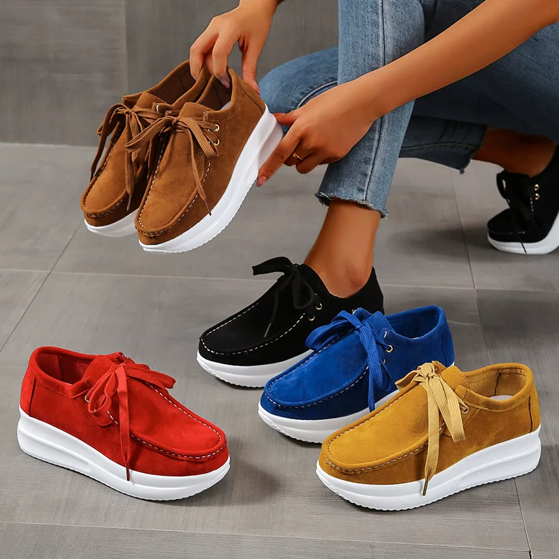 欧美前系带圆头休闲运动鞋女 Womens Sneakers 厚底纯色运动鞋女