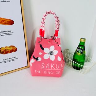 2024 New Korean Style Niche Design Knitted Handbag Bucket Bag Women's Fashionable All-match Travel Shopping Hand Bag