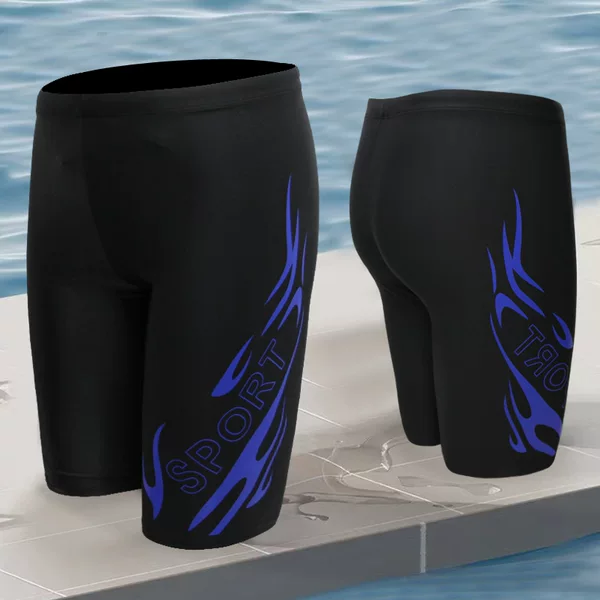 Swimming trunks men's boxer 2025 new professional swimming equipment men's five points anti-embarrassment plus size hot spring suit
