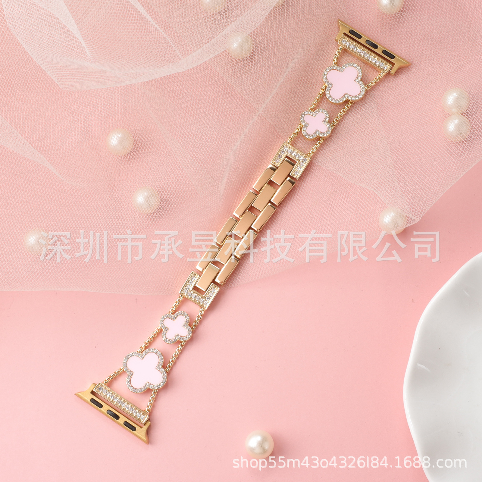 Adecuado para la manzana de cuatro Hojas de Trébol de metal correa de reloj de manzana watch7/SE/6/5/4/32 diamante incrustado cadena de reloj