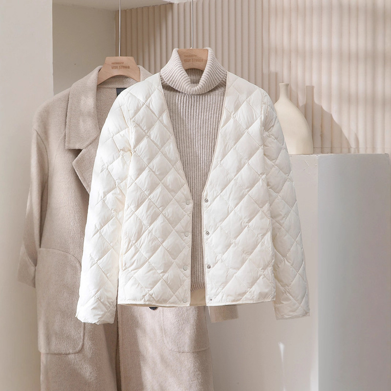95% White Duck Down 2024 Fall/Winter Lightweight V-Neck Liner Down Jacket Women's Short Slim-fit Warm Base Coat