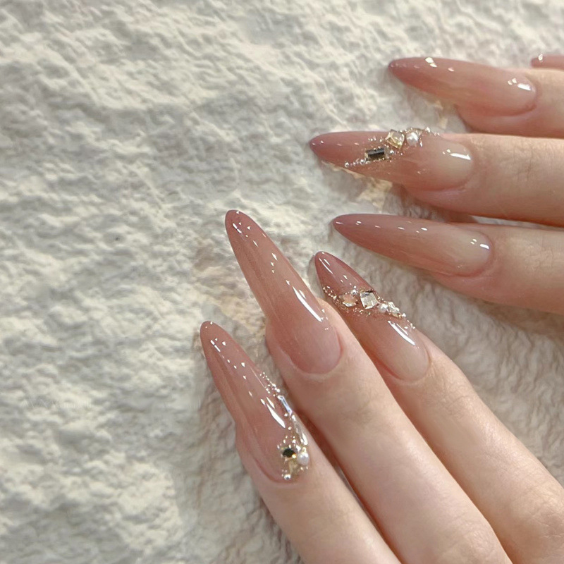 Xiaohongshu's Popular Wearable Nails, High-End Cat-Eye Rhinestone Manicure Nails, Long Accessible Luxury Pure Desire Wearable Nails