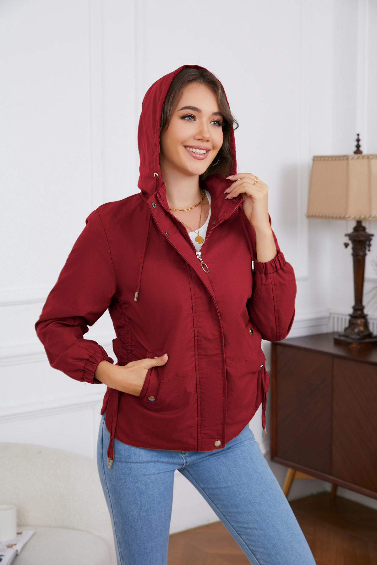 Women's Clothing new spring and autumn casual windbreaker women's loose windproof jacket with hood and long sleeves basic windproof jacket for women_voghion.com