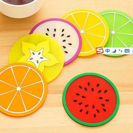 Posavasos de frutas de dibujos animados, posavasos antideslizantes de silicona de colores coloridos, posavasos en forma de fruta linda creativa, resistencia a altas temperaturas