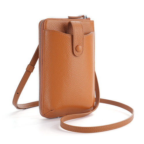 Cross-border genuine leather mobile phone bag women's cross-body small bag litchi pattern one-shoulder versatile mobile phone coin purse simple small shoulder bag