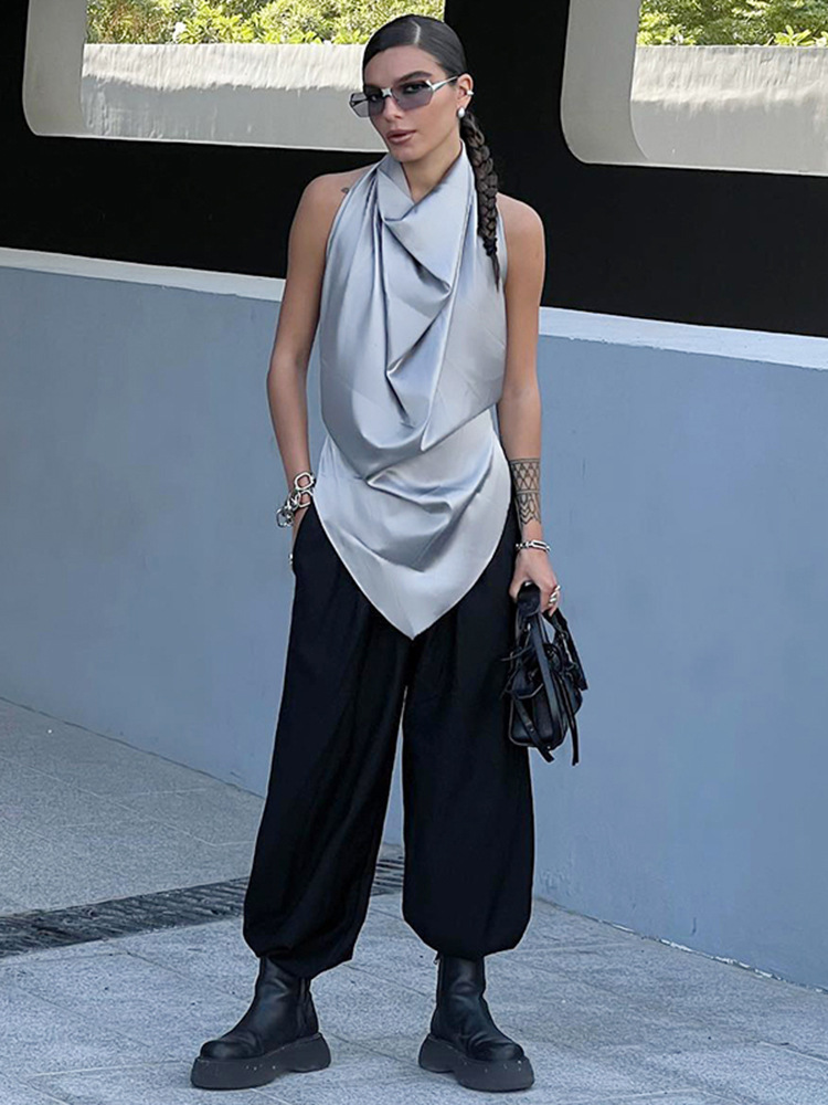 Damenbekleidung, einfarbig, rückenfrei, unregelmäßig, modisch, kreativ_voghion.com