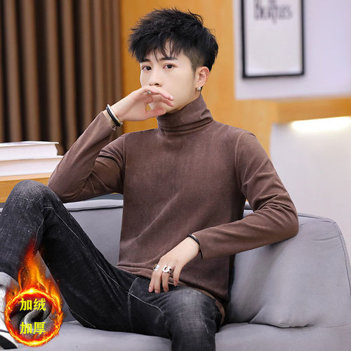 Double-sided plush winter and autumn warm long sleeve men's padded and thick half-high collar slim fit base sweater cold resistant