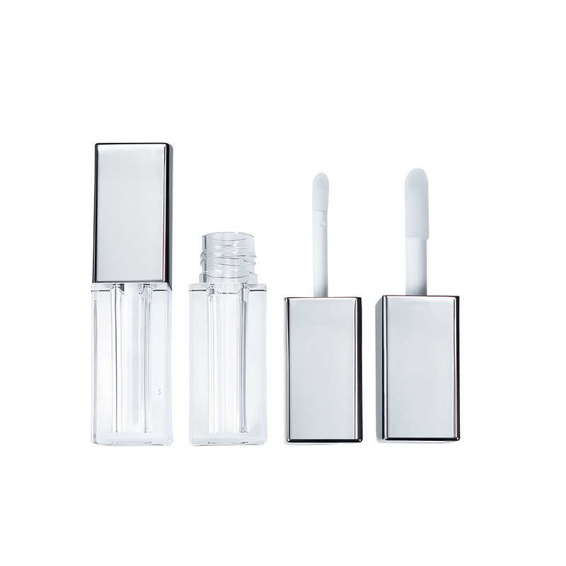 ジンゼ在庫あり ガンメタルグレーの角型リップグロスチューブ コンシーラーチューブ 太/細ブラシ4ml/3.5ml プラスチック包装材|undefined