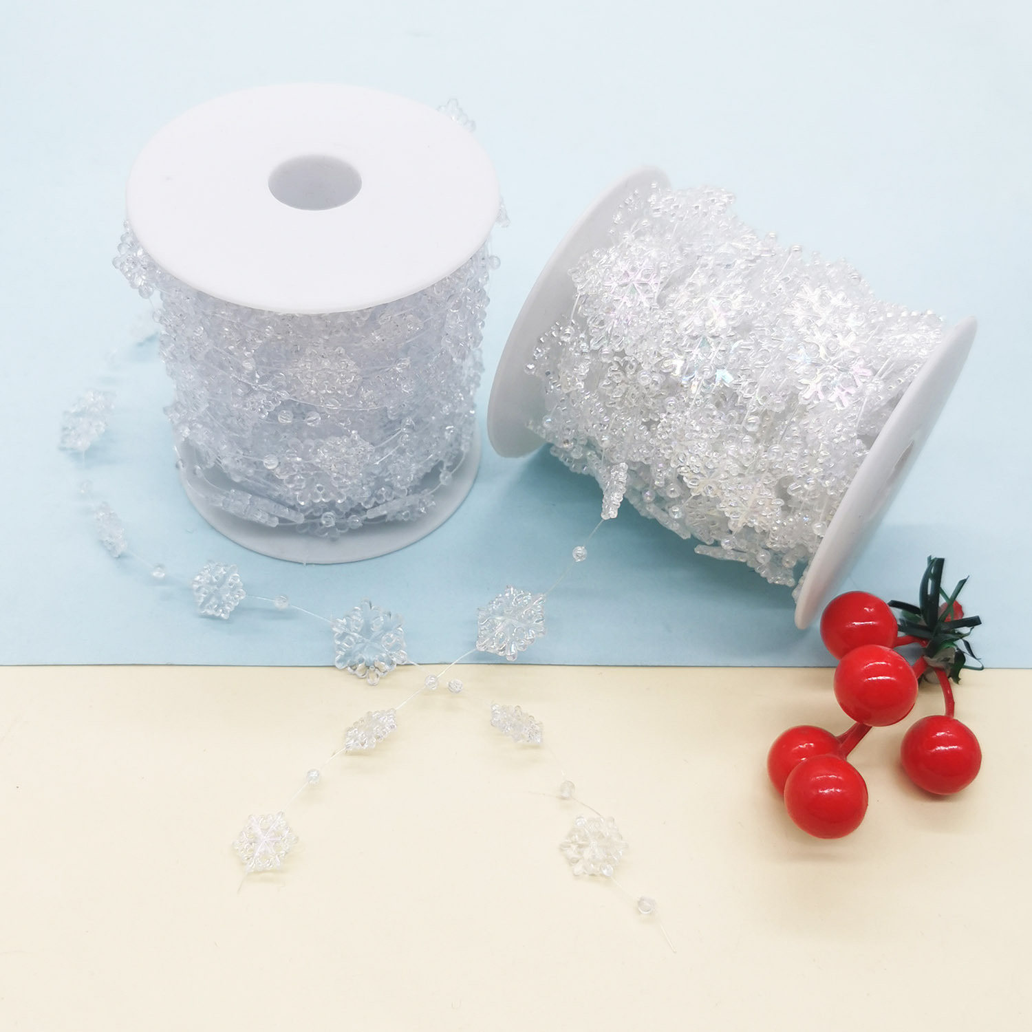 雪花片连线珠塑料雪花珠链串配件diy手工材料批发节庆装饰配件