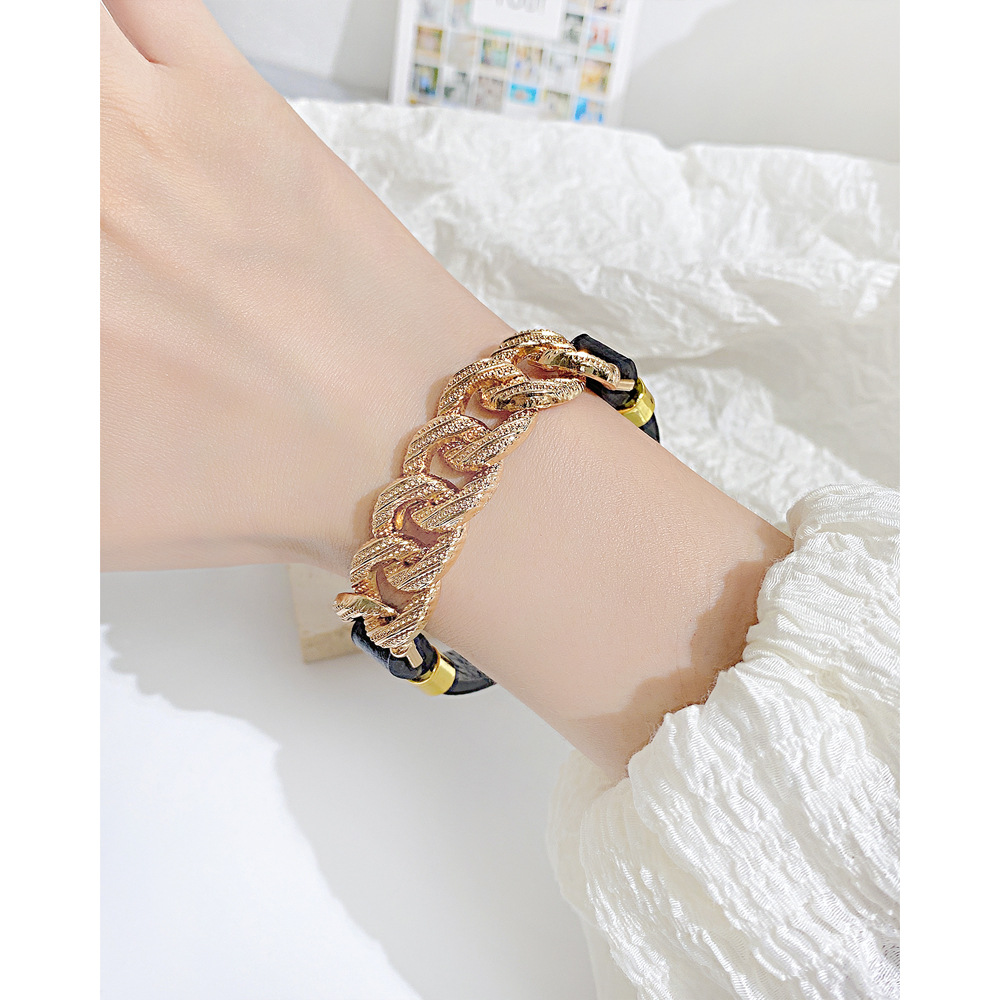 Fashion Geometric Stainless Steel Pu Leather Chain Bracelets display picture 4