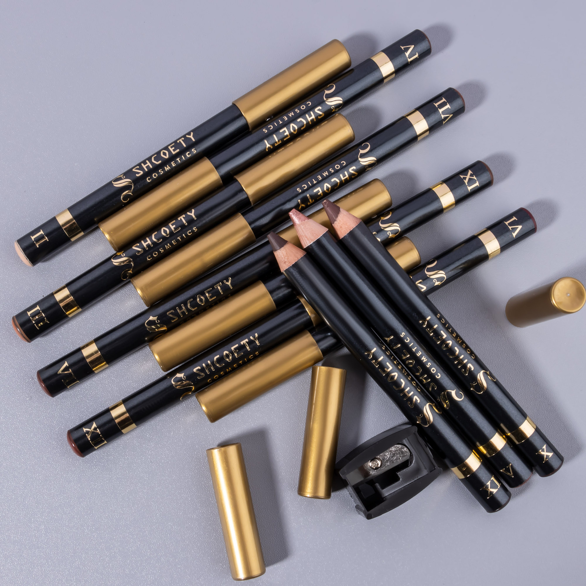 SHCOETY 12-color pearlescent eyeshadow pen set, non-smudging with pencil sharpener, eyeliner, horizontal pencil, cross-border undefined