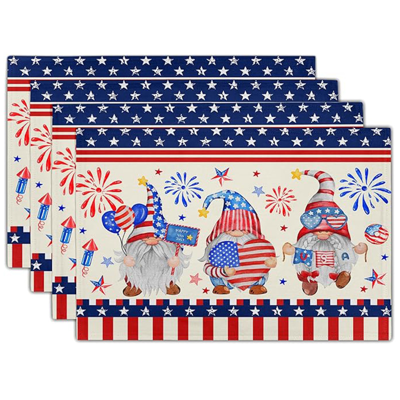 Transfronterizos lino almohadilla de mesa Aliexpress TEMU Amazon almohadilla de mesa cuadrada búfalo rojo almohadilla de Navidad Día de la Independencia