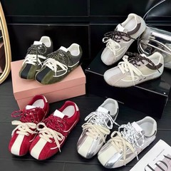真皮内增高休闲双鞋带德训鞋女2025年夏季新款轻便百搭时尚运动鞋