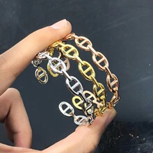 高版本光面猪鼻子开口手镯女网红同款手环高级轻奢时尚百搭玫瑰金