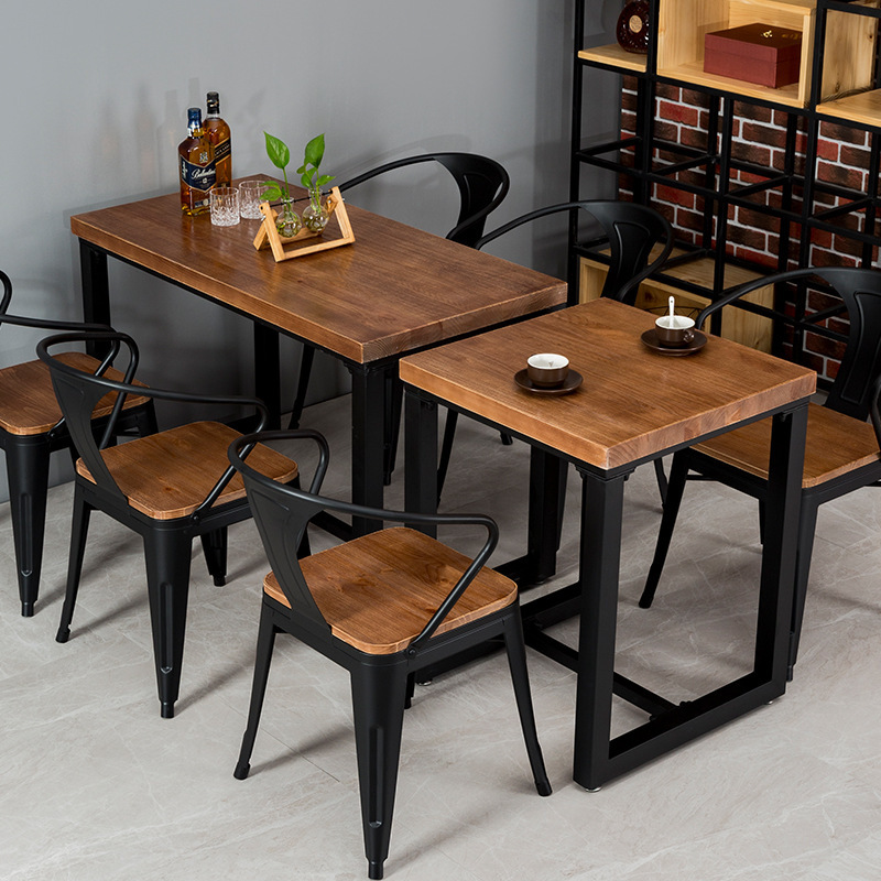 Solid wood restaurant commercial dining table snack bar dining table and chair combination American industrial style catering affordable table and chair
