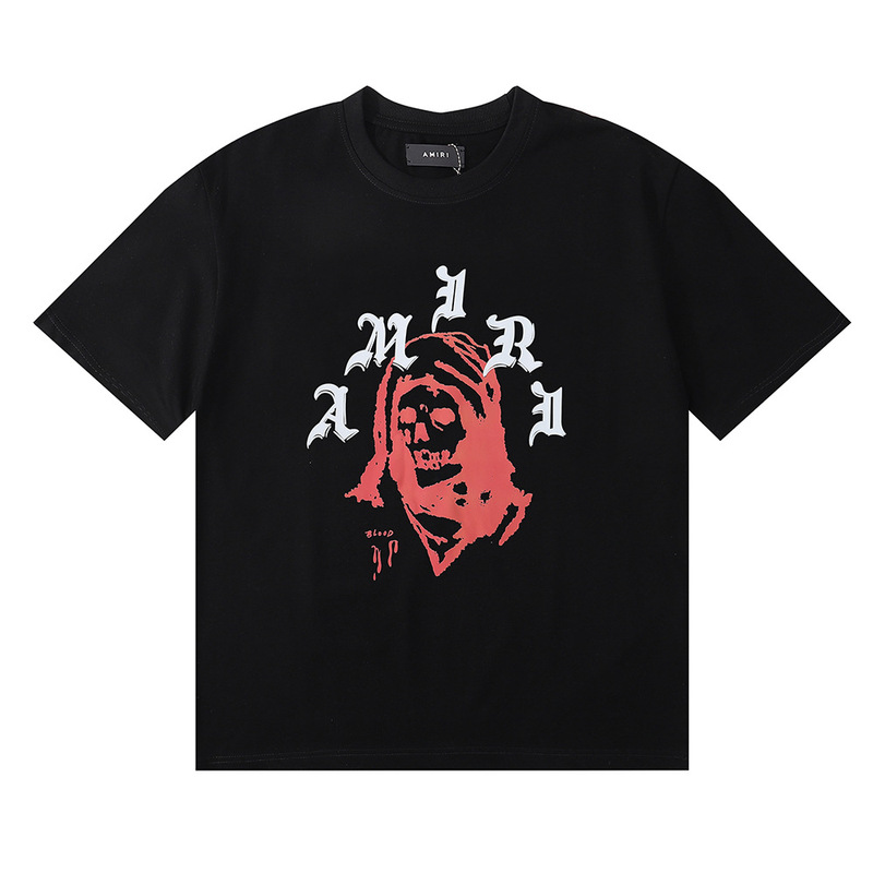 国境を越えた卸売り美潮AMIRI T-Shirt薔薇頭蓋頭プリント双糸純綿半袖tシャツ男女|undefined