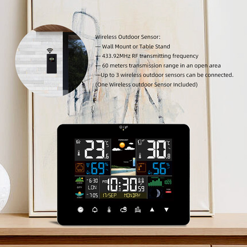 Color screen touch weather clock 3362G RF sensing temperature and humidity meter weather forecast clock large screen weather station