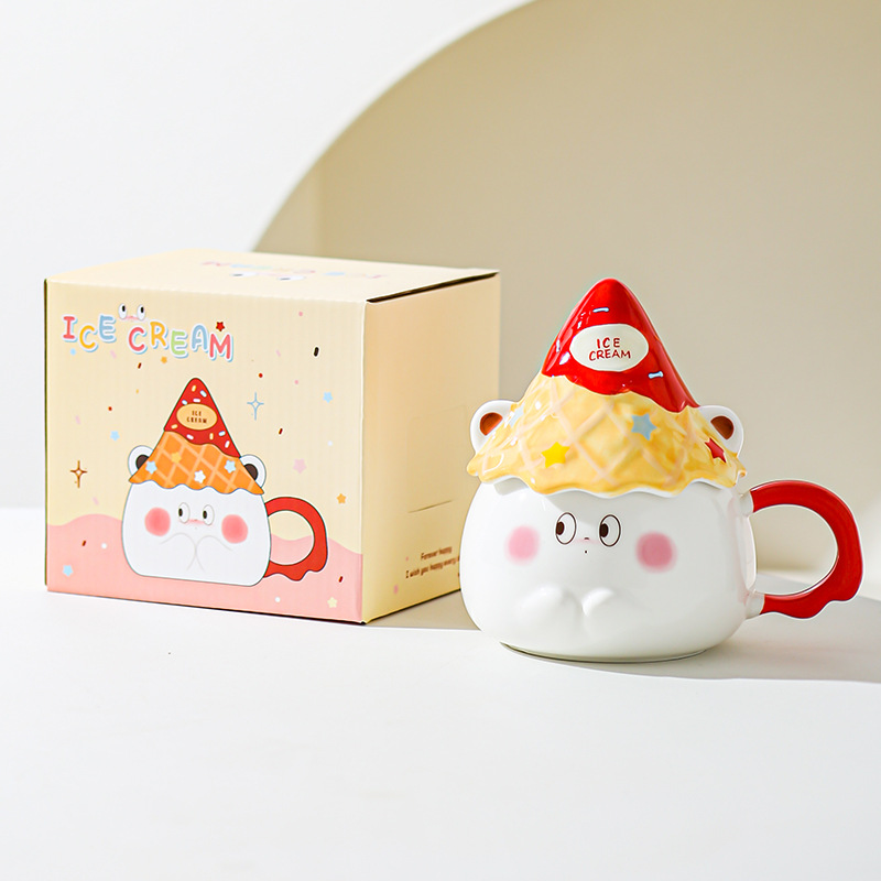 Taza de caricatura de cerámica de alta cara, taza de regalo para una amiga, taza de corazón de una niña, taza de desayuno casera