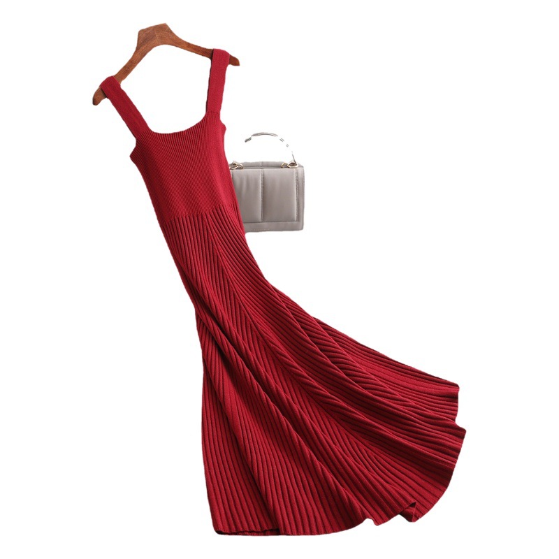 嘉織無地キャミソール風マタニティワンピースニットスクエアネックゆったりセクシー秋冬セーターロングワンピースB8002