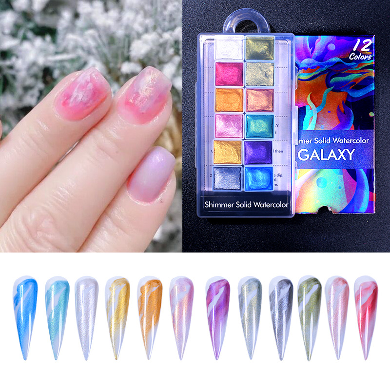 Traje Especial de Pintura de color rojo neto sol estilo oro polvo manchado 2021 transfronterizo nueva manicura acuarela pintura perlado sólido