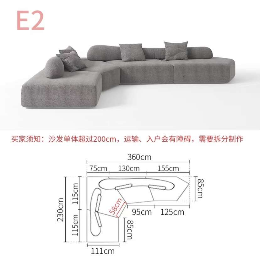 Italiano minimalista sofá de tela de roca gran sala de estar muebles villa gran capa plana módulo de forma especial sofá