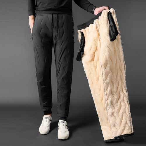 Winter Thick Lamb Wool Cotton Pants for Men, Winter Sports Loose Plus Size Casual Pants, Windproof Fleece Lined Warm Pants