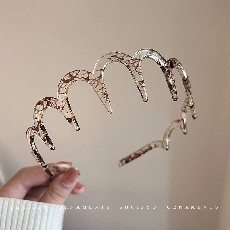 Banda para el cabello ondulado de alta gama para mujer otoño e invierno, cara de cabeza alta, cabello comprimido, horquilla, todo fósforo, diadema pequeña, tocado