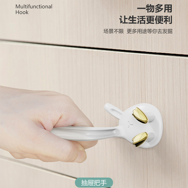 Venta al por mayor multi-funcional de dibujos animados lindo conejo ponche-libre organización gancho de la pared sin fisuras gancho de almacenamiento gancho de baño