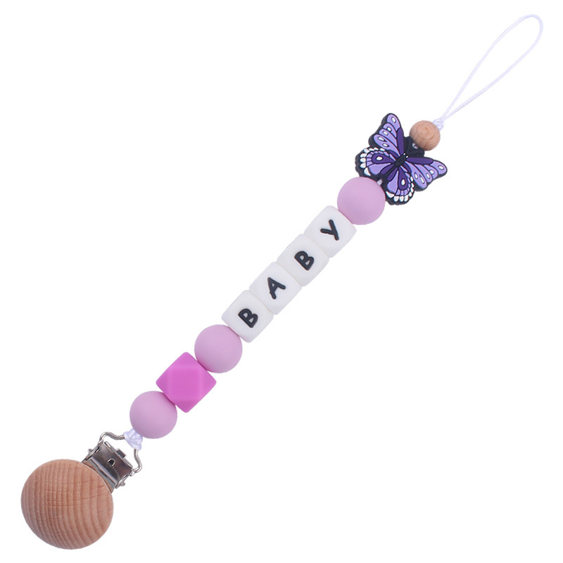 Nuevo bebé de dibujos animados animal mariposa Pavo Real búho mordedor calmante bebé molar pezón anti-gota cadena