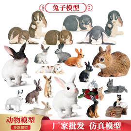 仿真儿童玩具野生动物实心兔模型黄兔子大号白兔灰兔套装手办摆件
