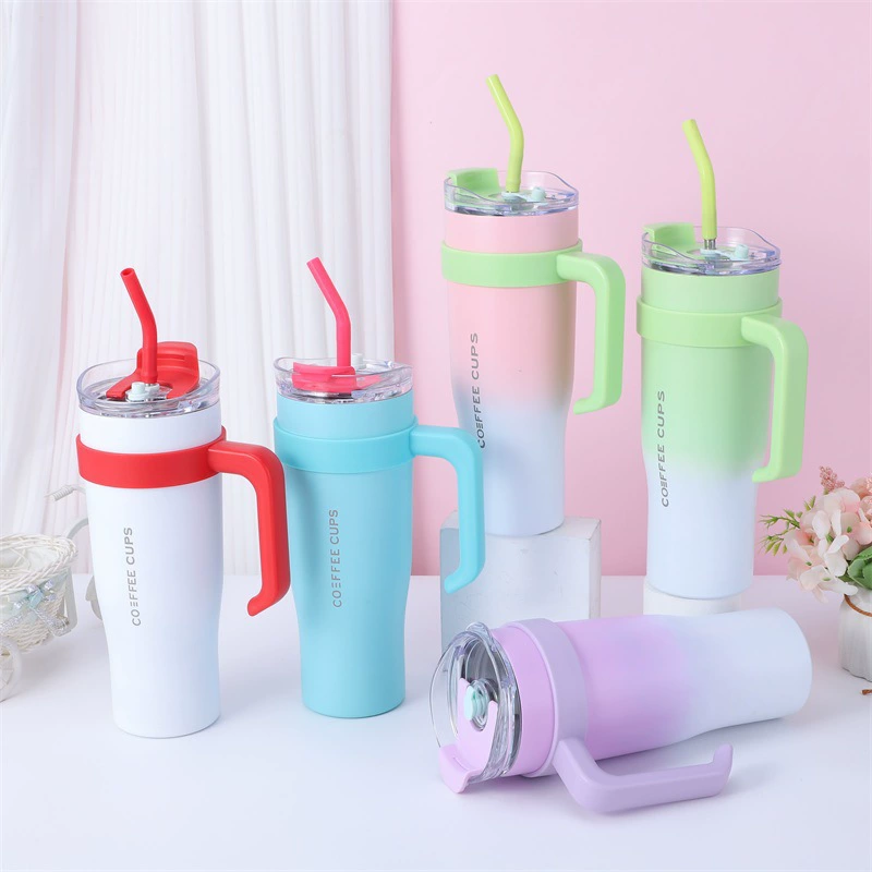(Cross-border trading), capacious glass, thermos, handheld handle, straw, gradient, 40 oz