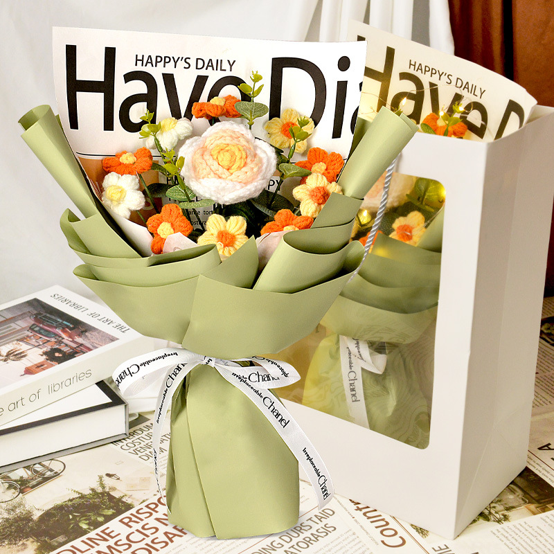 Comercio exterior transfronterizo amazonas ramo de flores de punto rosas girasoles flores de lana imitación decoración de vacaciones puestos