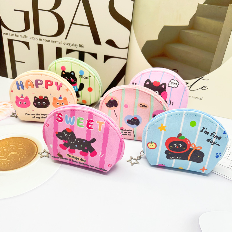 New semi-circular cartoon coin purse, cute mini dachshund dog storage bag for students, portable small wallet