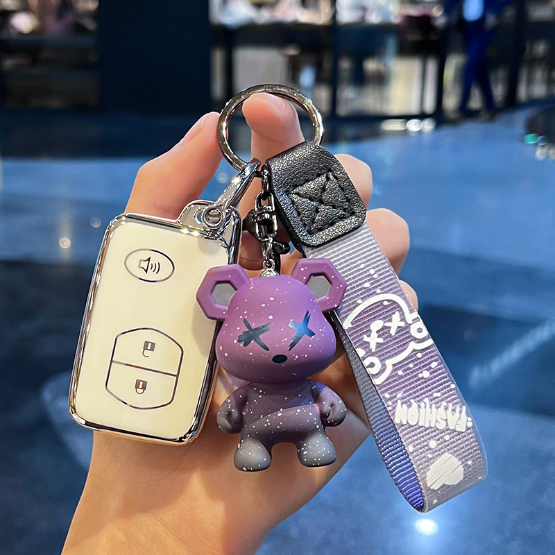 도요타 I-스마트 3 키 혼 [싱글 쉘 화이트] + 퍼플 베어 펜던트