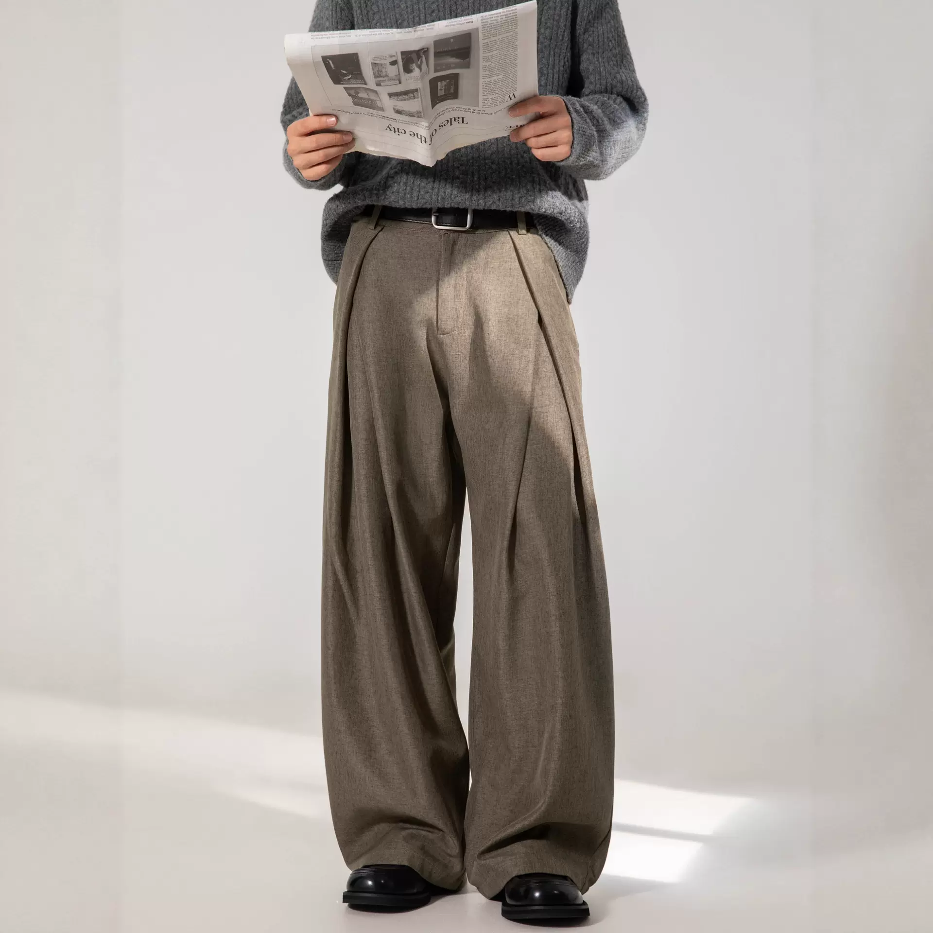 立体褶皱A字廓形老钱风休闲西裤男春秋新款高级感通勤百搭长裤子