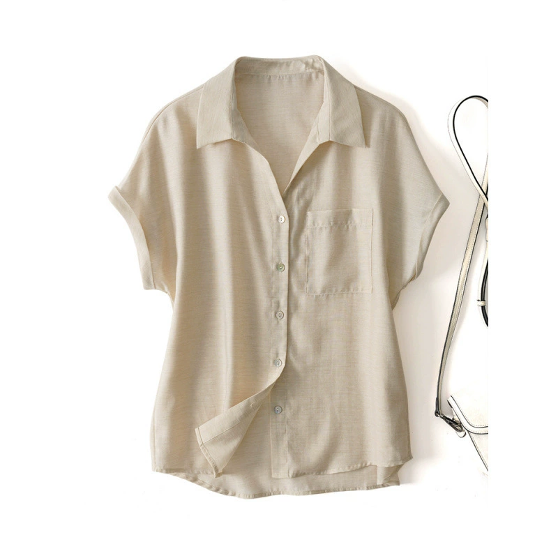 2025 Модная рубашка с французским акцентом из лиоцелла, новая весенне-летняя рубашка с короткими рукавами, свободная рубашка с летящими рукавами