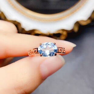 New natural Topaz ring S925 silver inlaid main stone 7*9mm Joker net red explosions women's jewelry wholesale