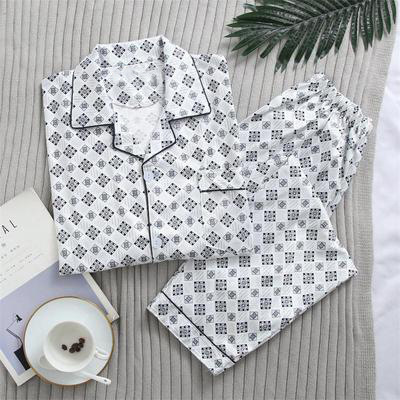 Pijamas de manga larga de verano Delgado casual simple traje homewear pijamas más tamaño cardigan pequeña solapa primavera y otoño