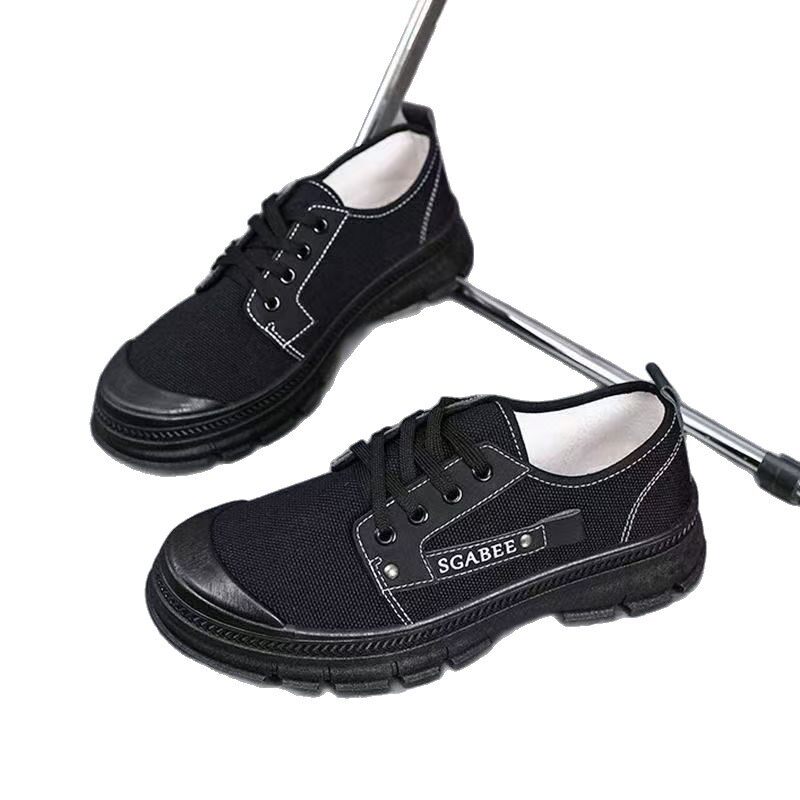 Giày nam cổ thấp vải bạt đế dày phong cách Anh, giày Martin công sở năng động, đế cao 3 cm — Xanh quân đội, màu đen