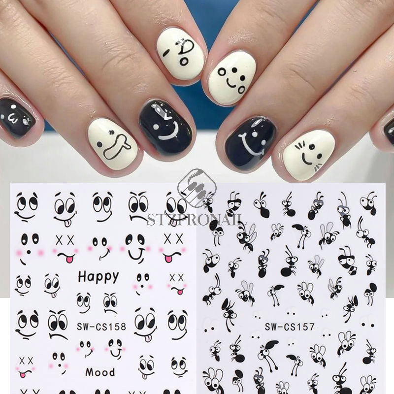 Internet Celebrity Popular Small Expression Nail Art Stickers Ins Japanese Cute Cartoon Expression Bag Graffiti Adhesive Nail Patch