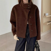韩国chic冬季复古高级感立领宽松纯色单排扣百搭长袖呢子短外套女