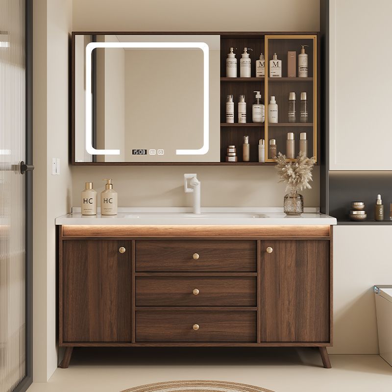Walnut Washbasin Bathroom Cabinet Bathroom Washbasin Cabinet Combination Ceramic Integrated Basin Washbasin Countertop Integrated
