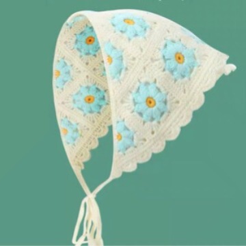 春秋法式复古针织钩花辣妹三角巾头饰甜美可爱田园风头巾女发带潮