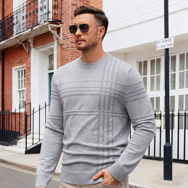 Cross-Border Export 2025 Autumn and Winter New Amazon Large Size Men's Round Neck Knitwear High Quality Knitwear Can Be Embroidered