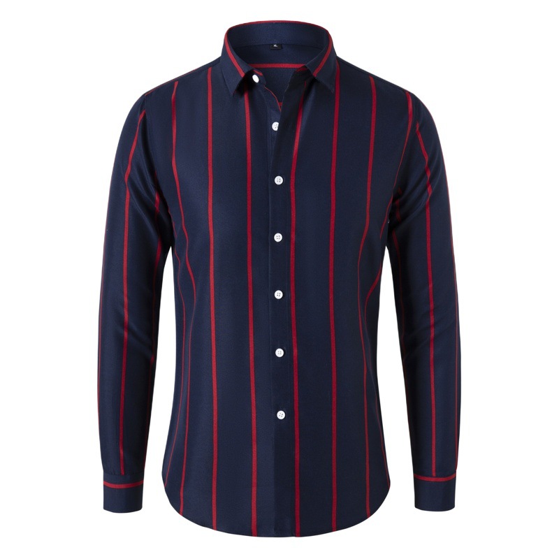 2023 nuevo estilo coreano de moda camisa a rayas slim fit hombres de manga larga transfronteriza de comercio exterior juvenil camisa popular