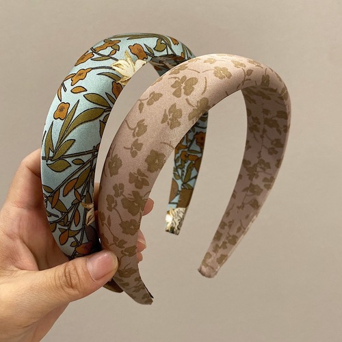 New Korean French Retro Print Foam Headband with High Crown Wide-Brim Face Washing Hair Pin for Women